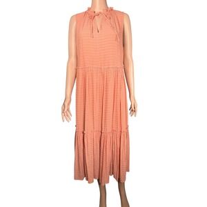 Anna-Kaci Peach Tiered Maxi Dress Sleeveless Ruffle Tie Neck JN4120ORG-XL NEW